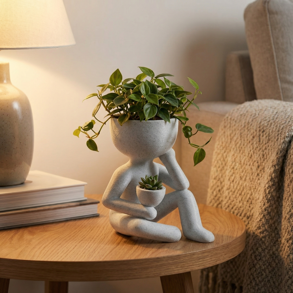 3D Printed Oreo Marble Look Character Planter | Sculptural Indoor Planter for Modern Homes