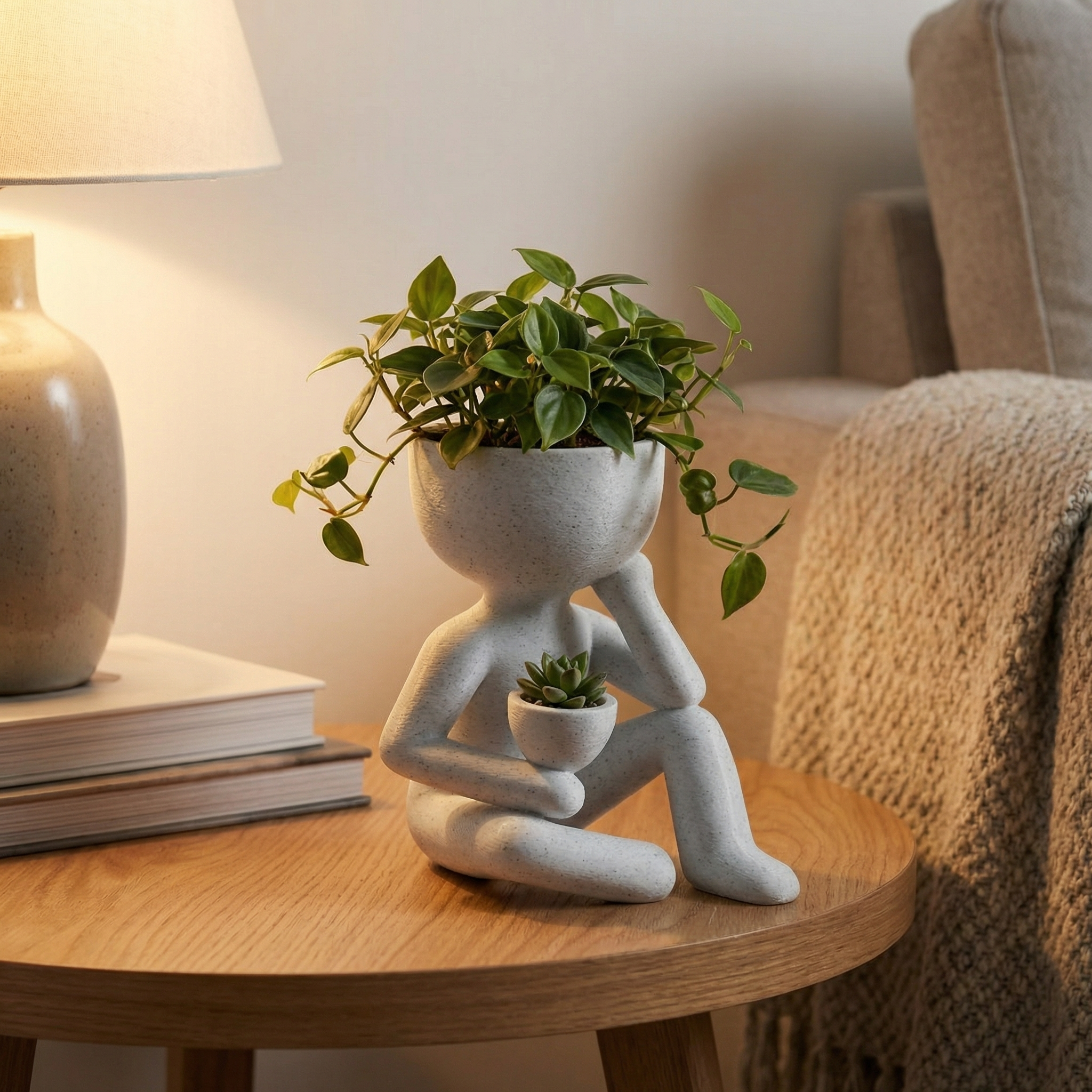 3D Printed Oreo Marble Look Character Planter | Sculptural Indoor Planter for Modern Homes