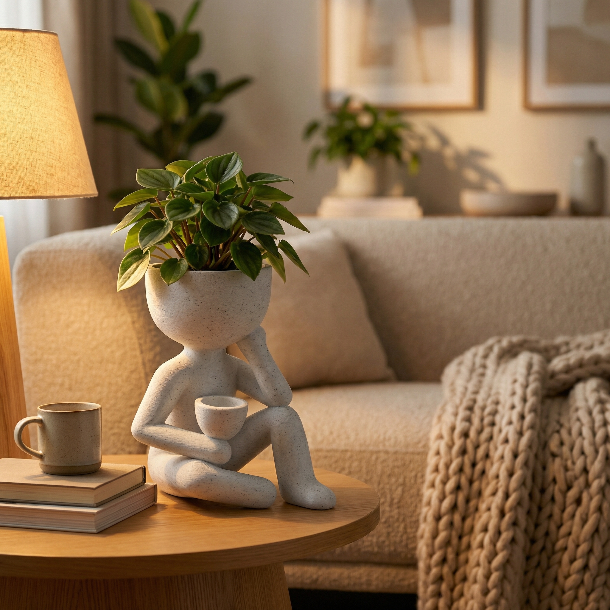 3D Printed Oreo Marble Look Character Planter | Sculptural Indoor Planter for Modern Homes