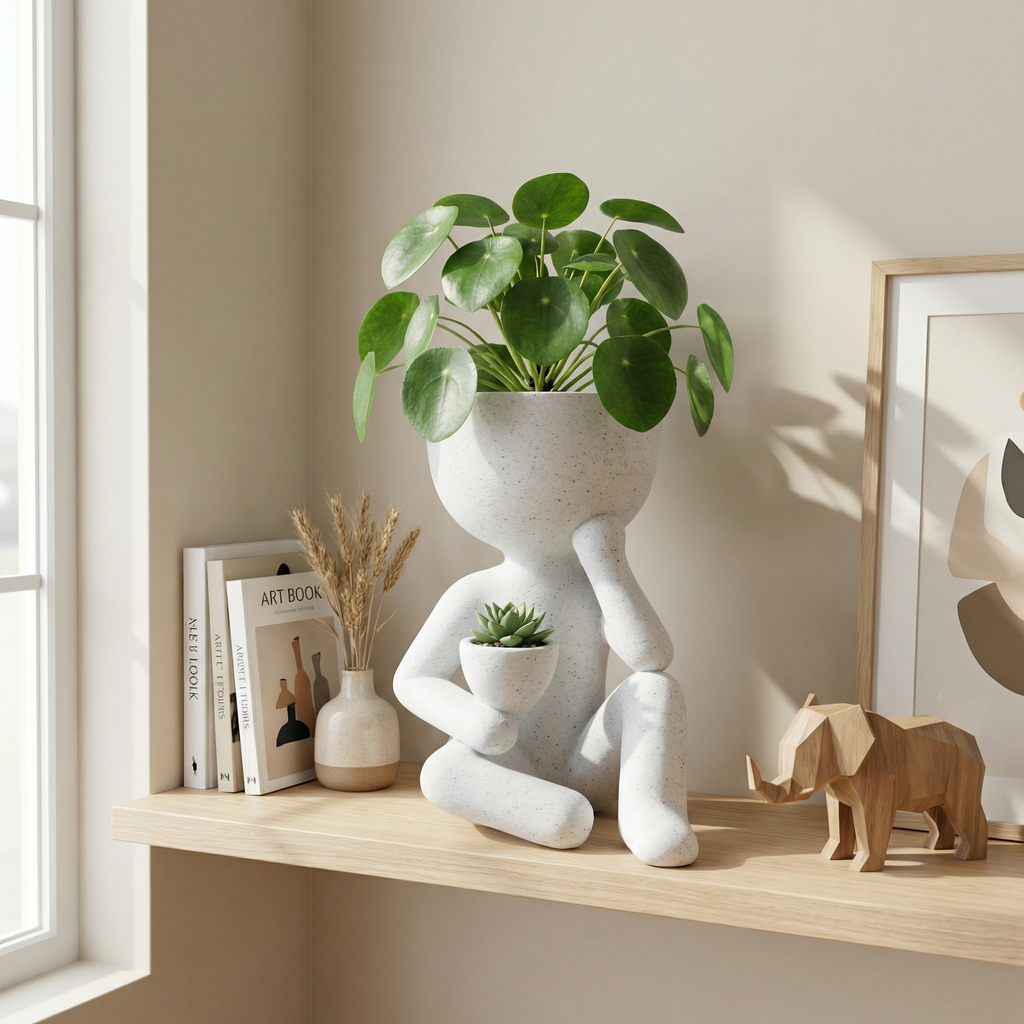 3D Printed Oreo Marble Look Character Planter | Sculptural Indoor Planter for Modern Homes