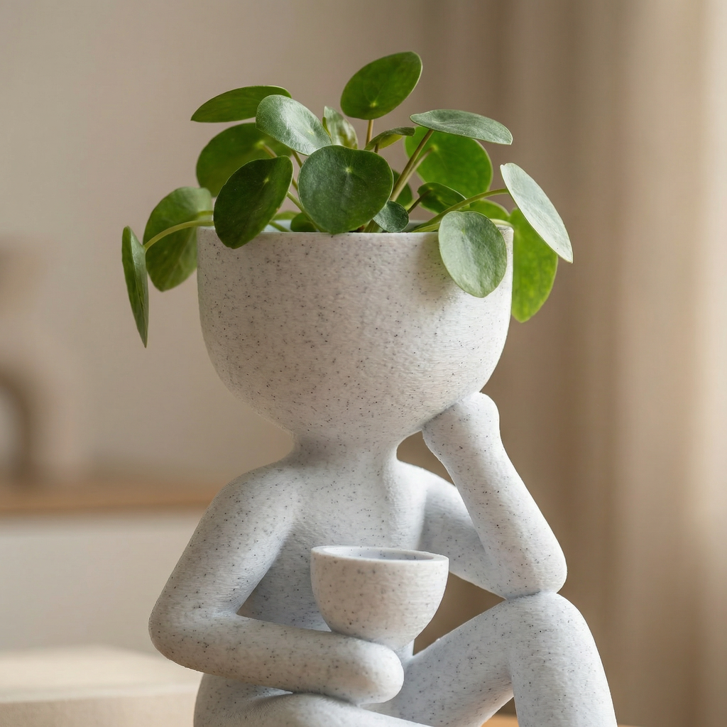 3D Printed Oreo Marble Look Character Planter | Sculptural Indoor Planter for Modern Homes