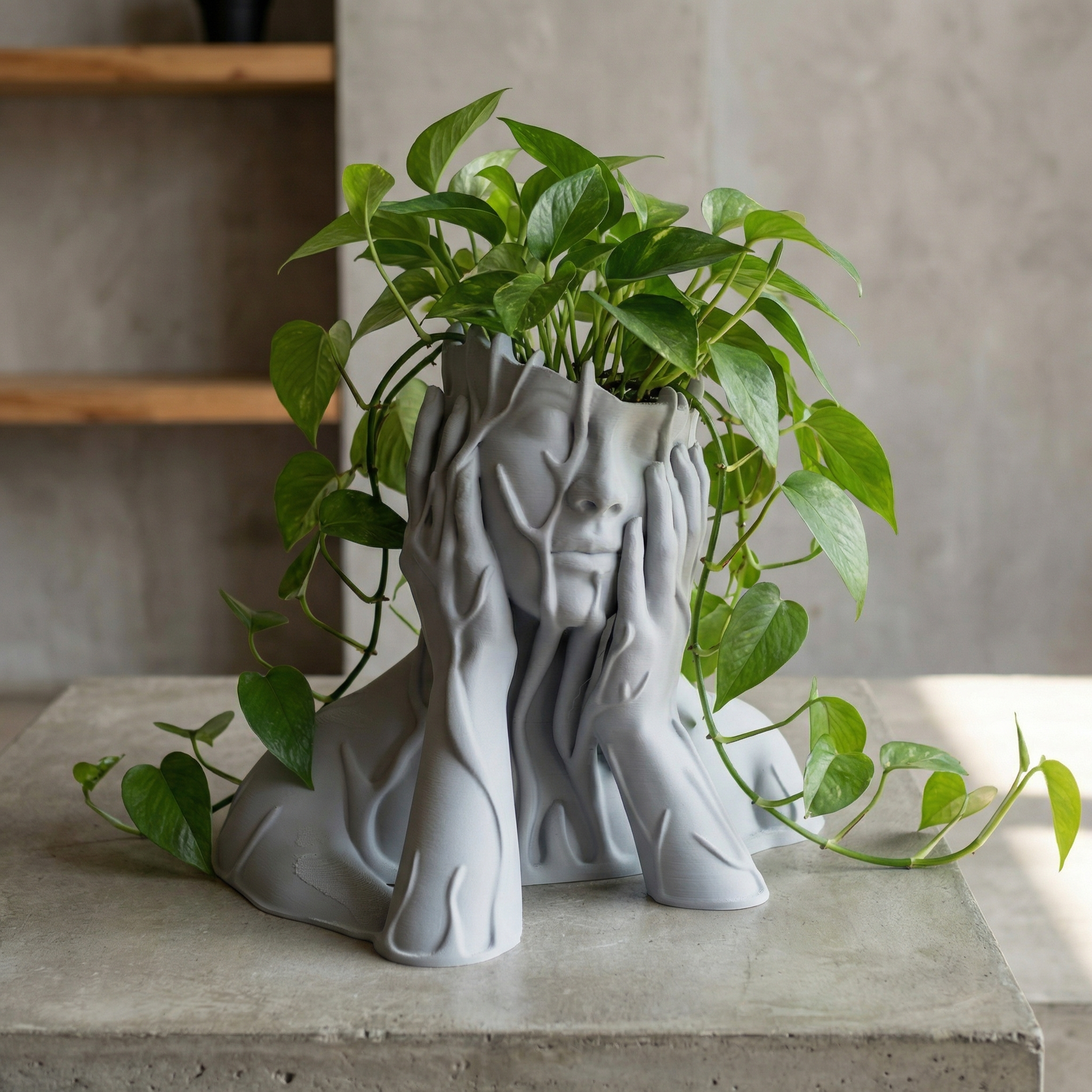 3D Printed Sculptural Face Planter | Modern Art Indoor Planter