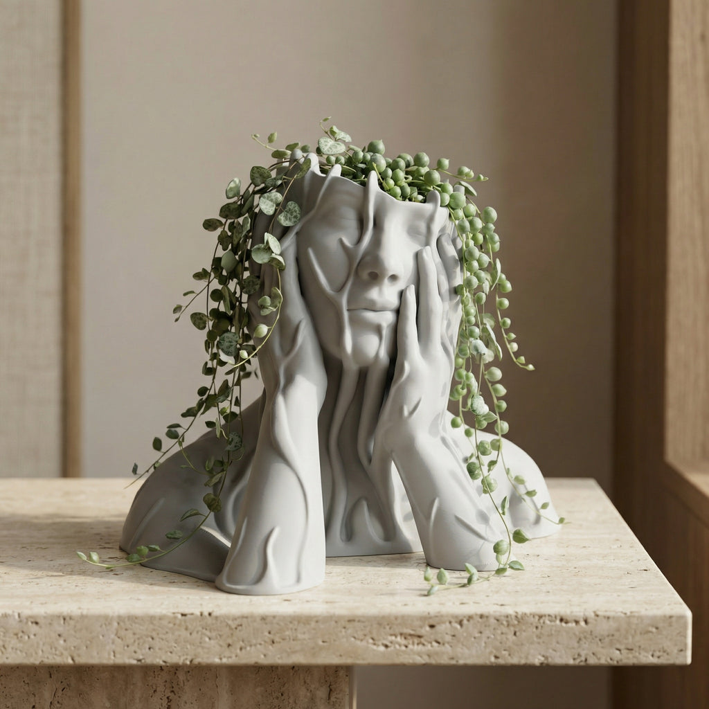 3D Printed Sculptural Face Planter | Modern Art Indoor Planter