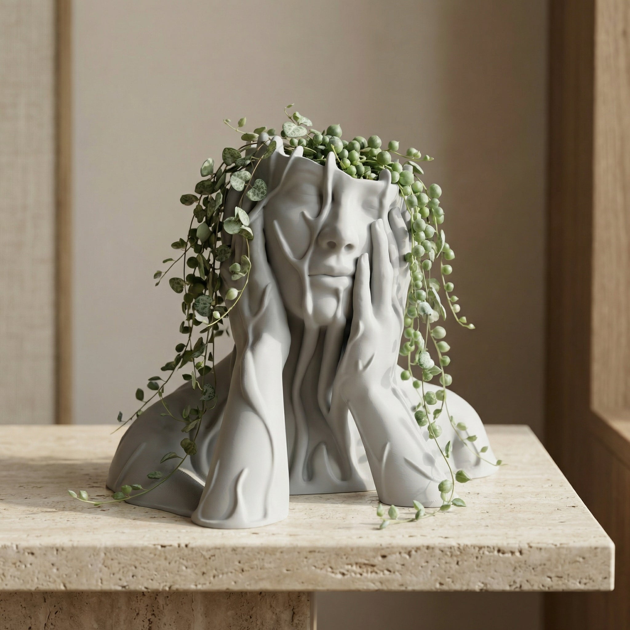 3D Printed Sculptural Face Planter | Modern Art Indoor Planter