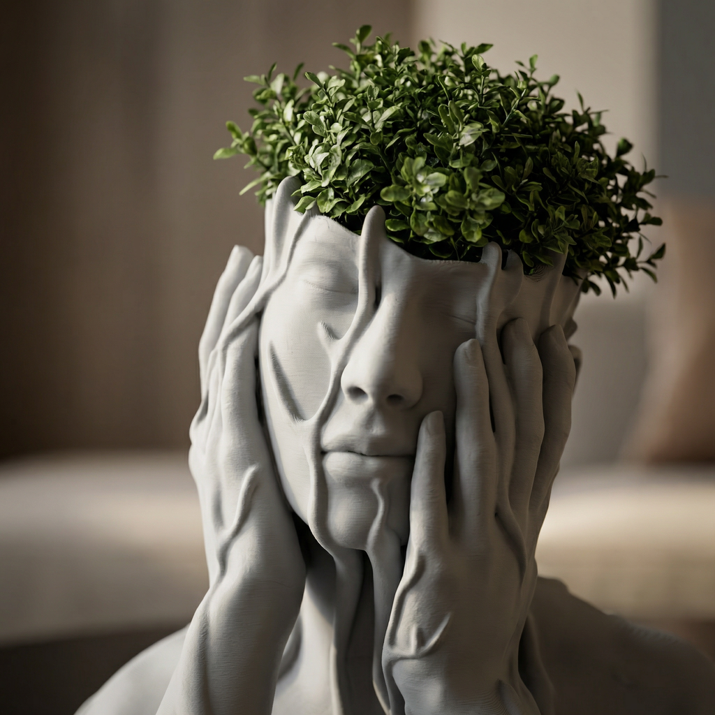 3D Printed Sculptural Face Planter | Modern Art Indoor Planter