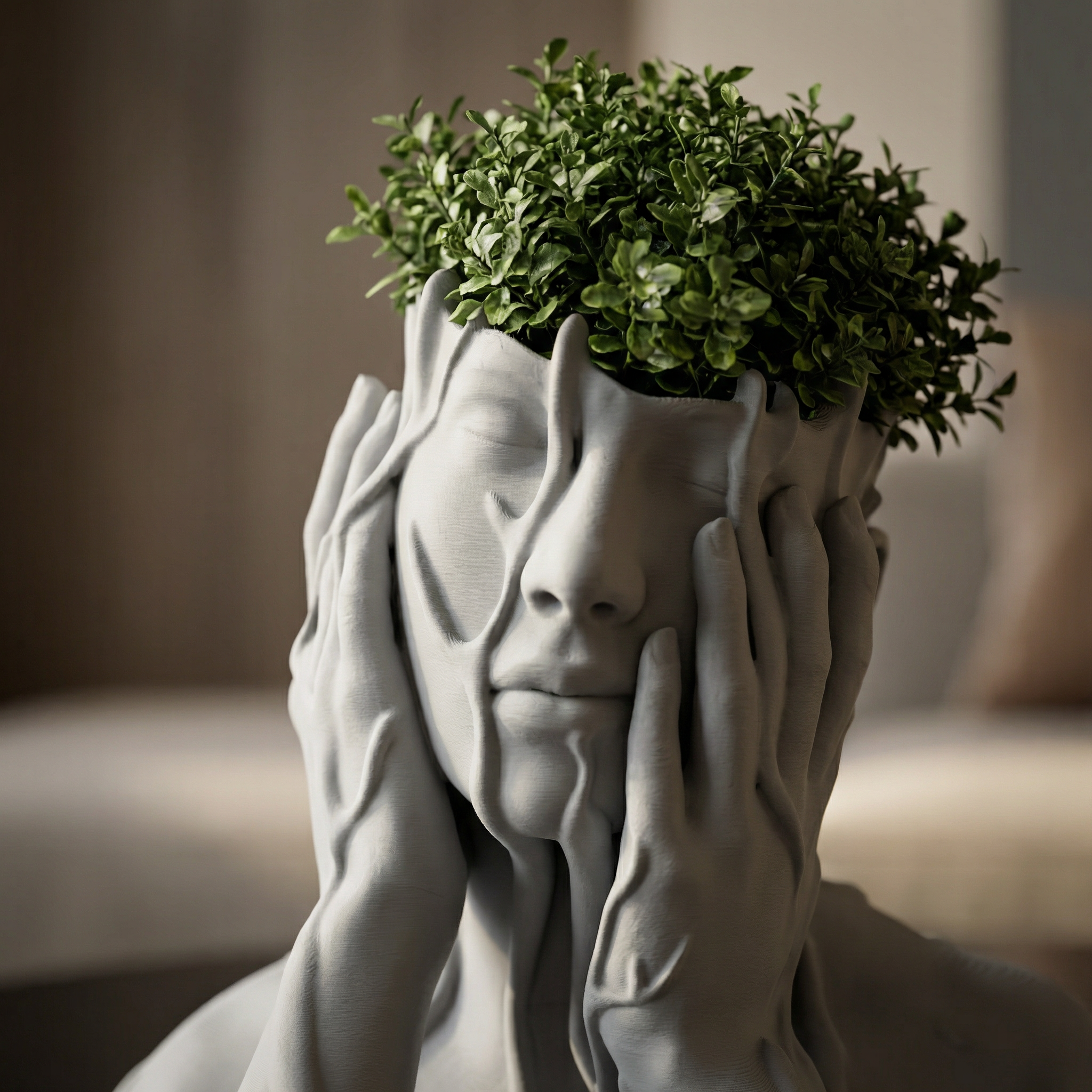 3D Printed Sculptural Face Planter | Modern Art Indoor Planter