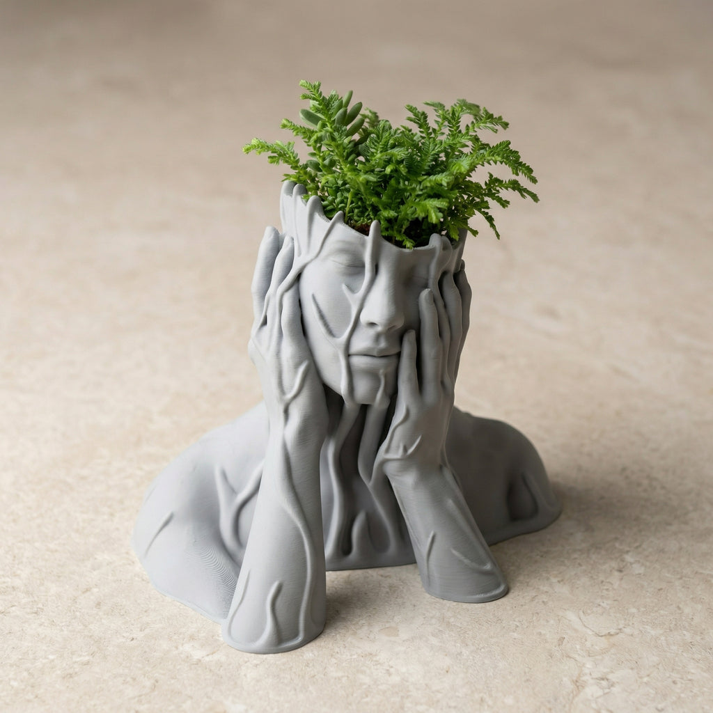 3D Printed Sculptural Face Planter | Modern Art Indoor Planter