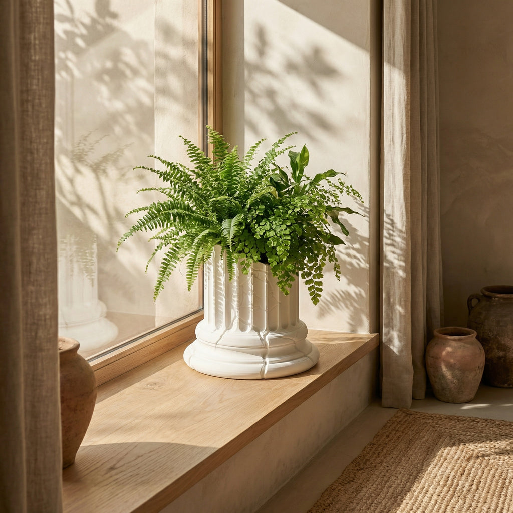 3D Printed Broken Greek Pillar Planter | Sculptural Bonsai & Succulent Pot | Modern White Marble Look Home Décor