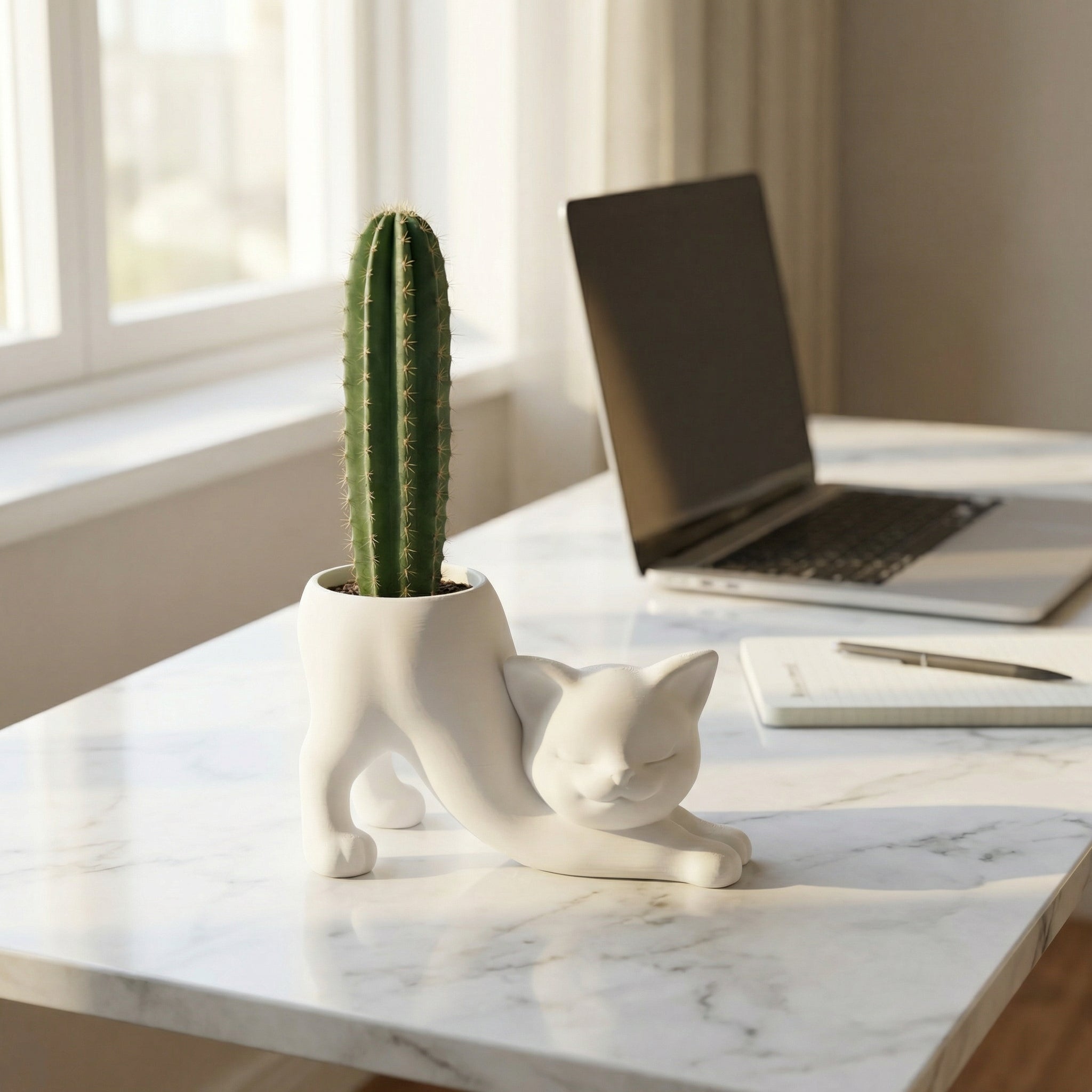 3D Printed Stretching Cat Planter | Cute Cactus & Succulent Pot | Modern Minimal Home Décor