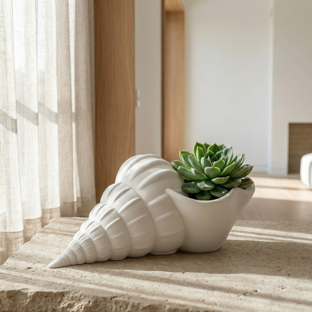 3D Printed Seashell Planter | Modern Coastal Succulent & Indoor Plant Pot | Minimal Aesthetic Home Décor