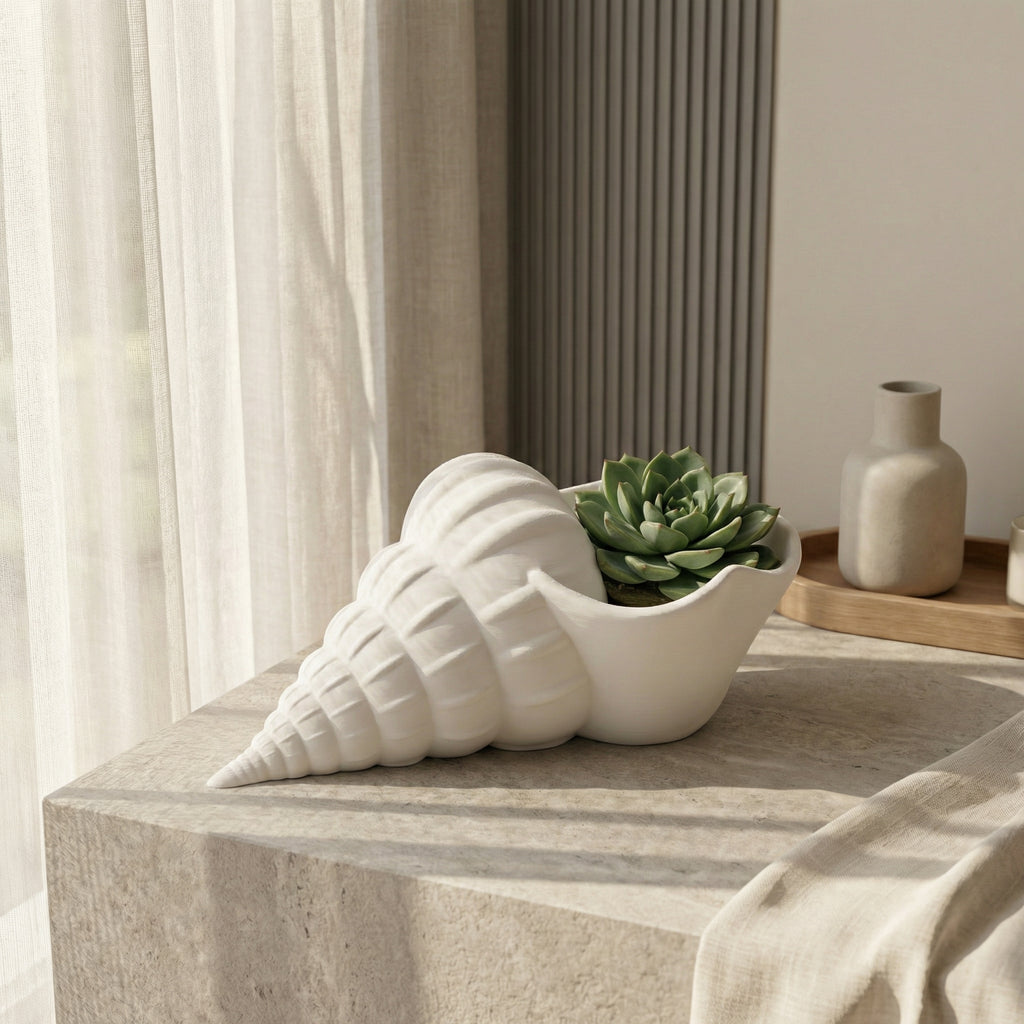3D Printed Seashell Planter | Modern Coastal Succulent & Indoor Plant Pot | Minimal Aesthetic Home Décor