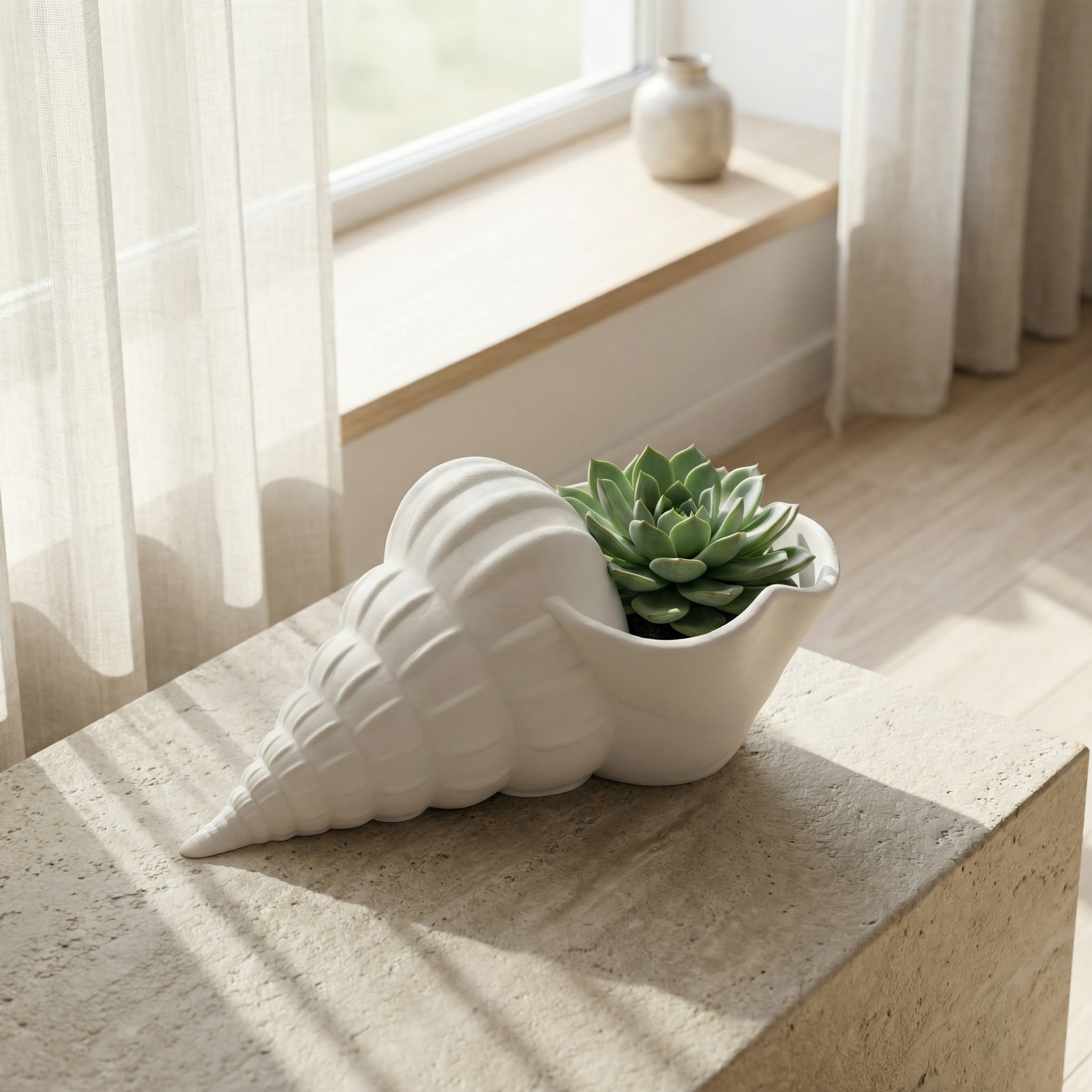 3D Printed Seashell Planter | Modern Coastal Succulent & Indoor Plant Pot | Minimal Aesthetic Home Décor
