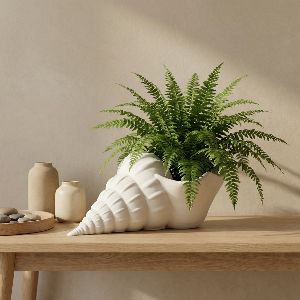 3D Printed Seashell Planter | Modern Coastal Succulent & Indoor Plant Pot | Minimal Aesthetic Home Décor