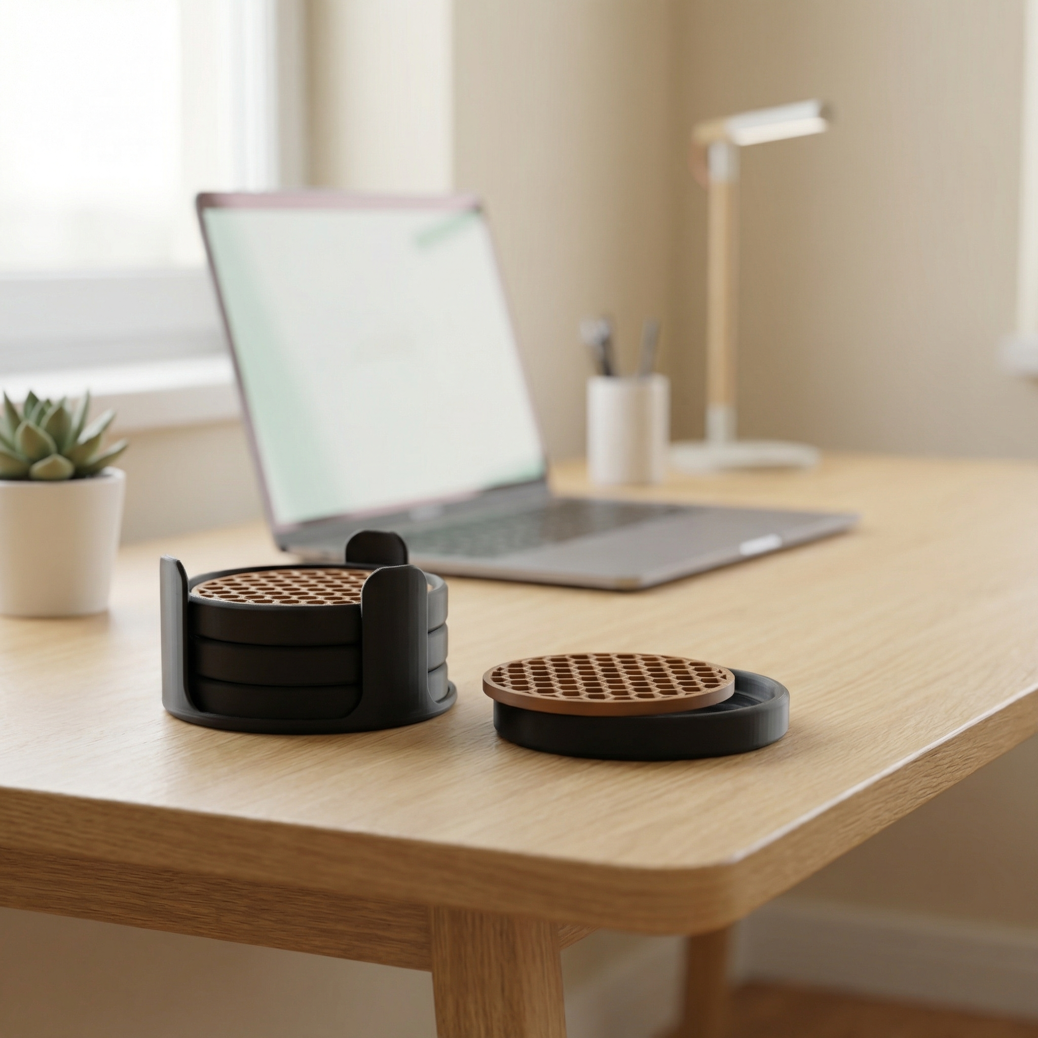 Coaster Set with Removable Mesh Tray | Modern Minimalist Table Coasters for Home & Office