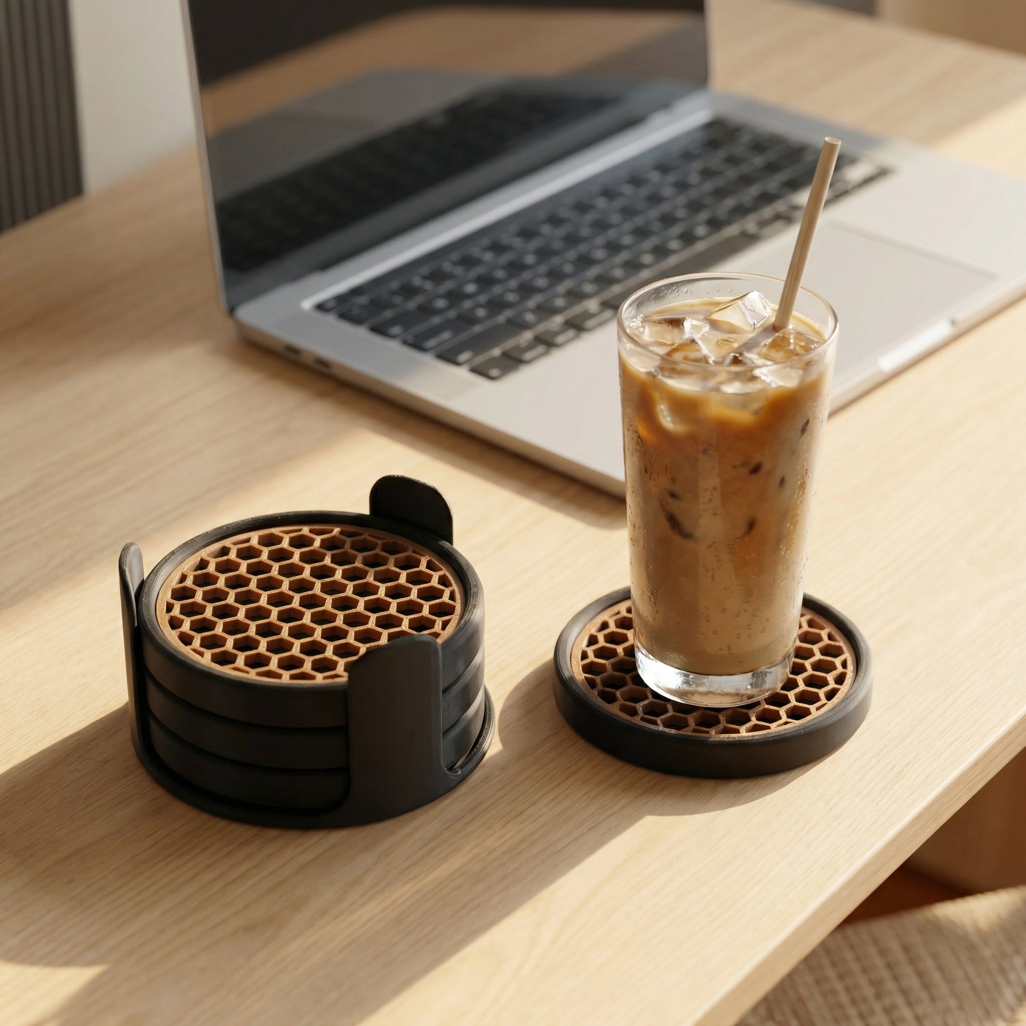 Coaster Set with Removable Mesh Tray | Modern Minimalist Table Coasters for Home & Office