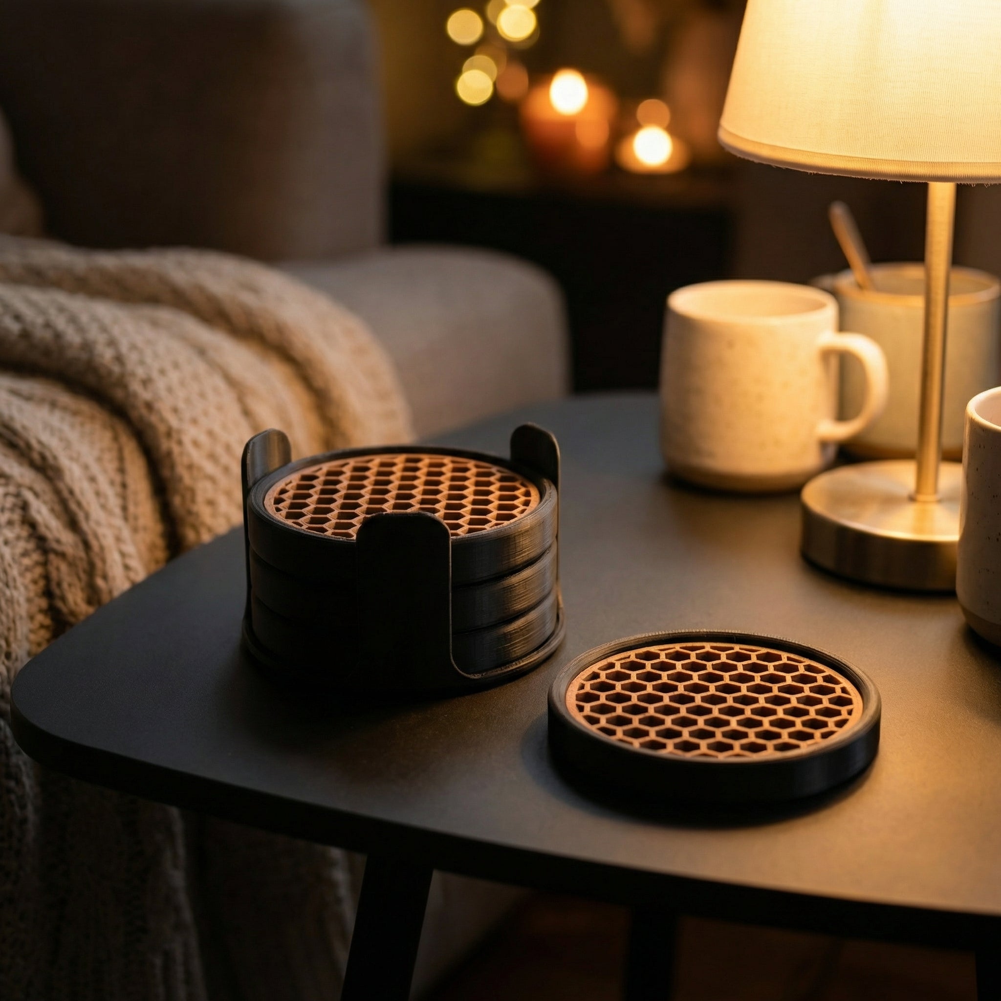 Coaster Set with Removable Mesh Tray | Modern Minimalist Table Coasters for Home & Office
