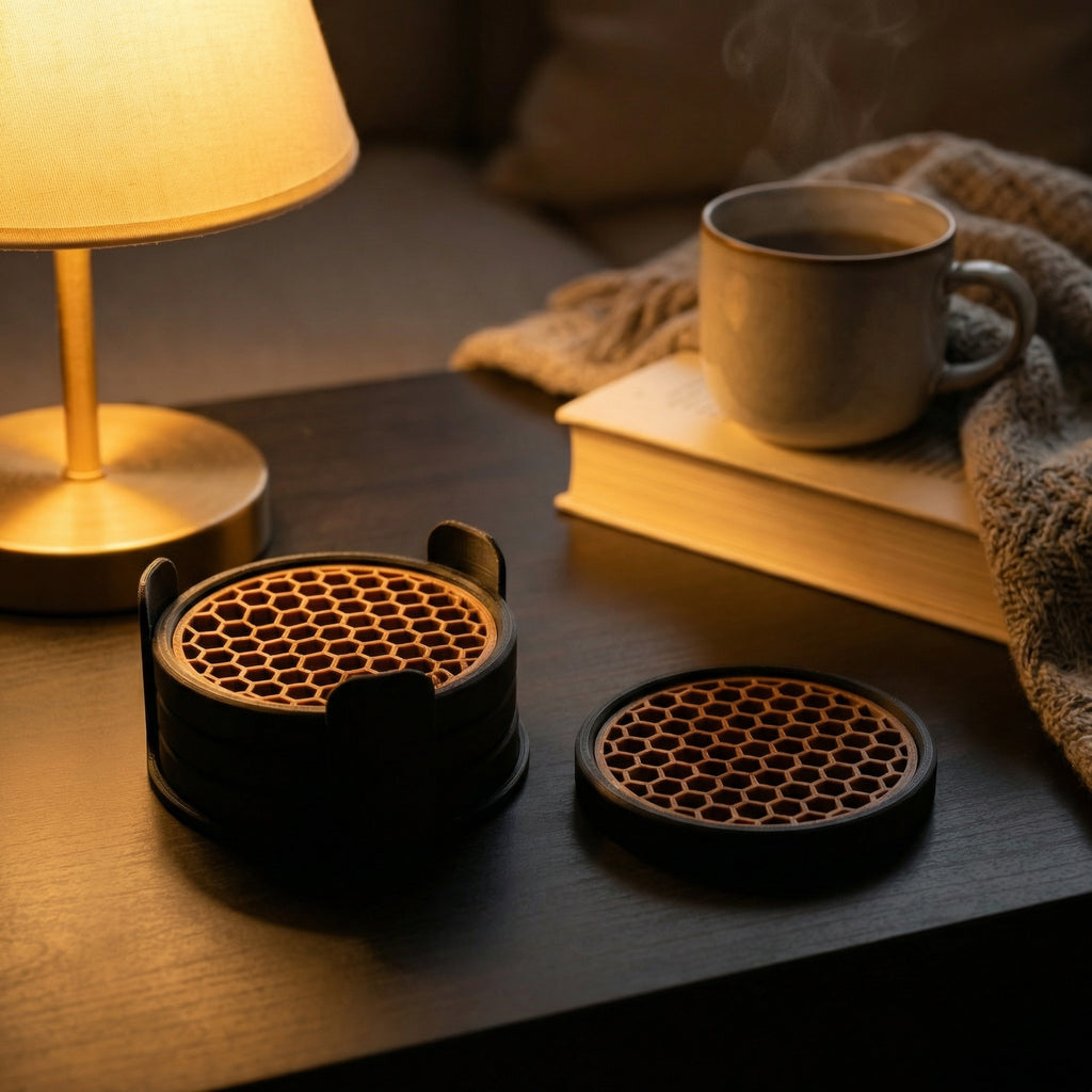 Coaster Set with Removable Mesh Tray | Modern Minimalist Table Coasters for Home & Office