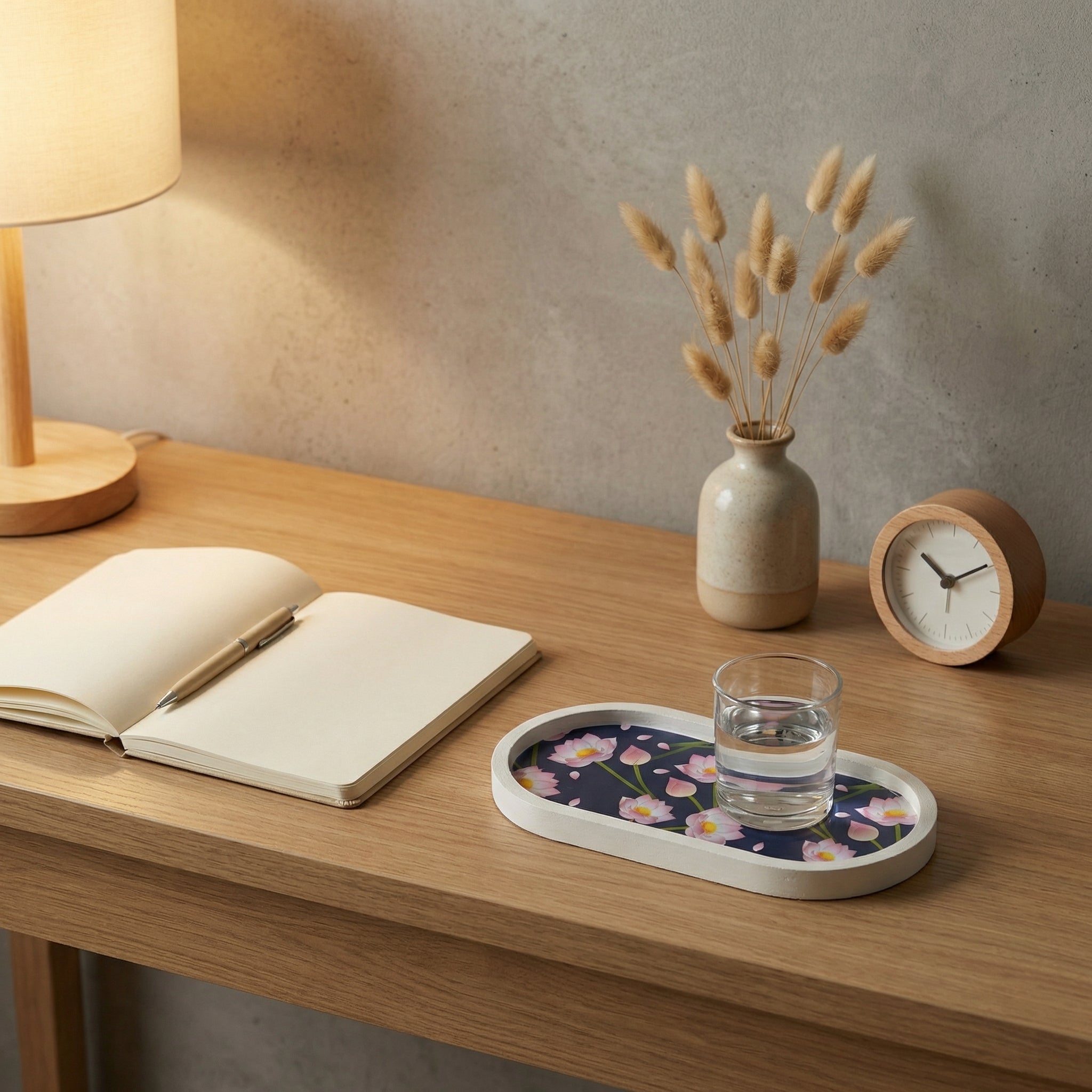 Jesmonite Lotus Oval Coaster Tray | Handmade Decorative Drink Coaster for Modern Home Décor