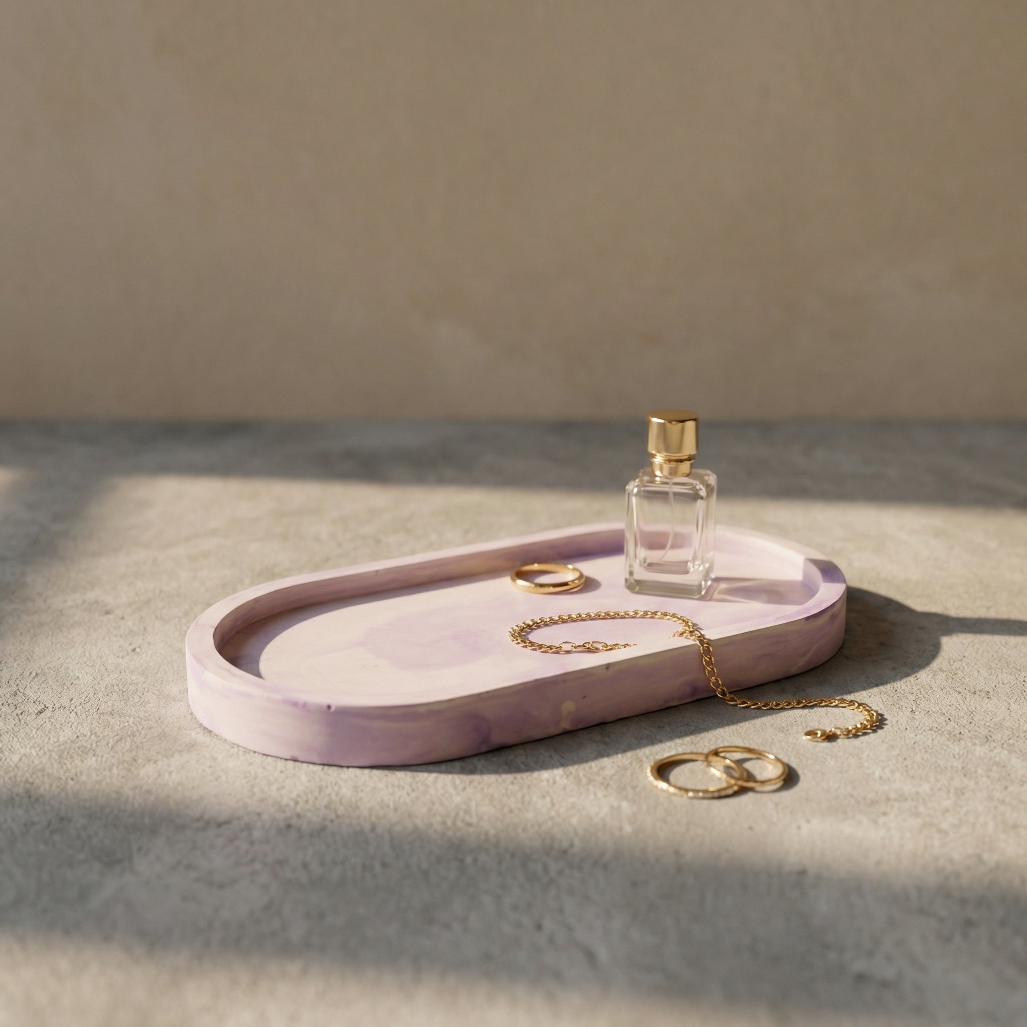 Handcrafted Jesmonite Oval Tray – Pastel Marble Decorative Organizer for Vanity, Jewellery & Home Styling