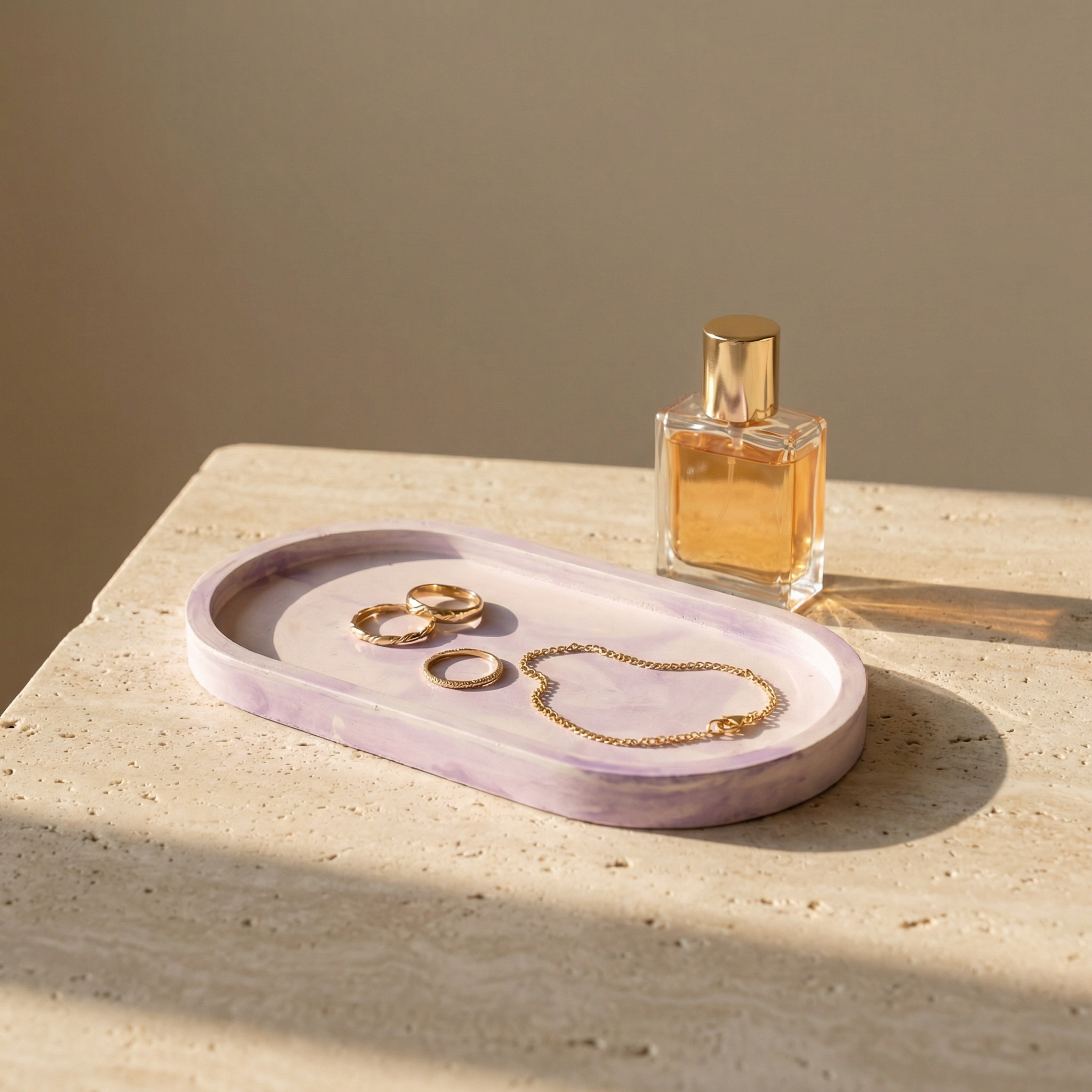 Handcrafted Jesmonite Oval Tray – Pastel Marble Decorative Organizer for Vanity, Jewellery & Home Styling