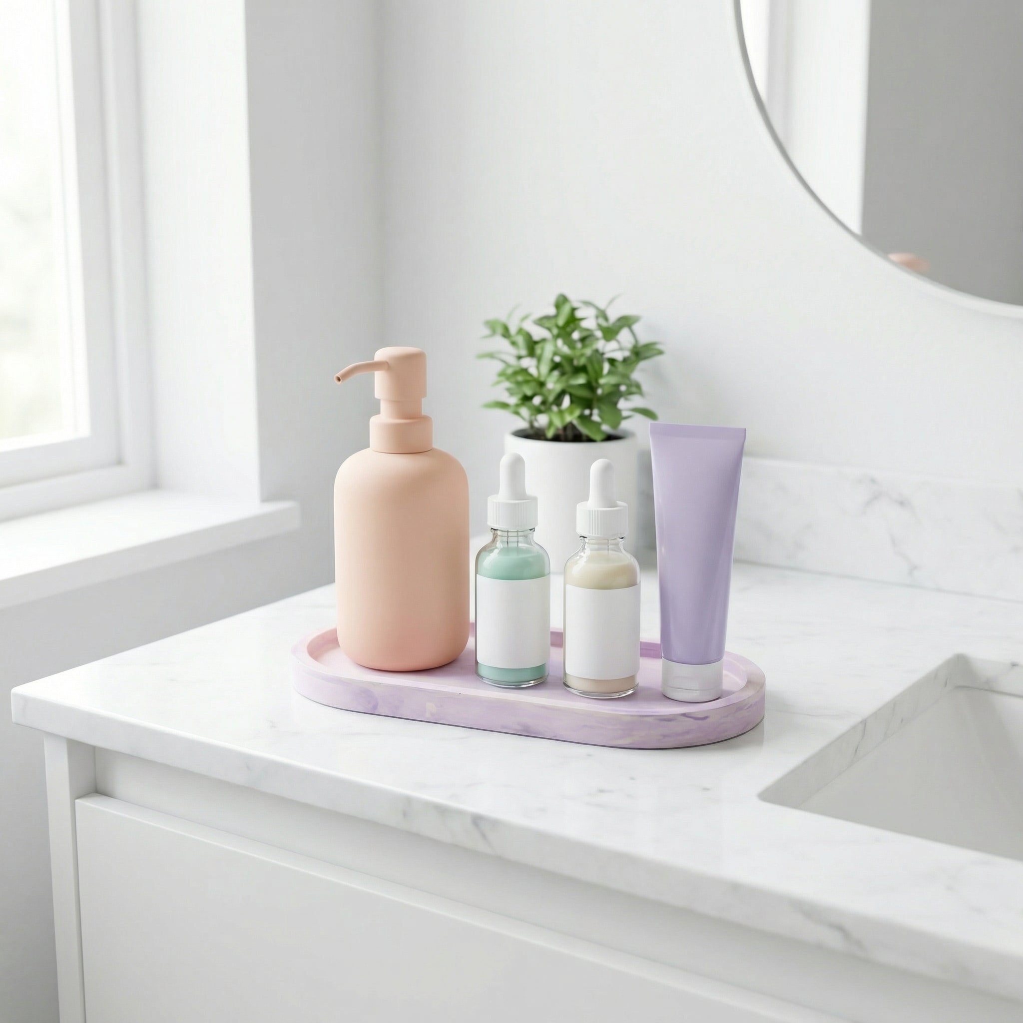 Handcrafted Jesmonite Oval Tray – Pastel Marble Decorative Organizer for Vanity, Jewellery & Home Styling