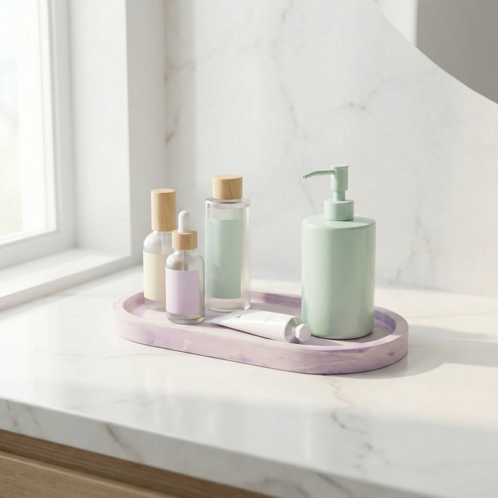 Handcrafted Jesmonite Oval Tray – Pastel Marble Decorative Organizer for Vanity, Jewellery & Home Styling