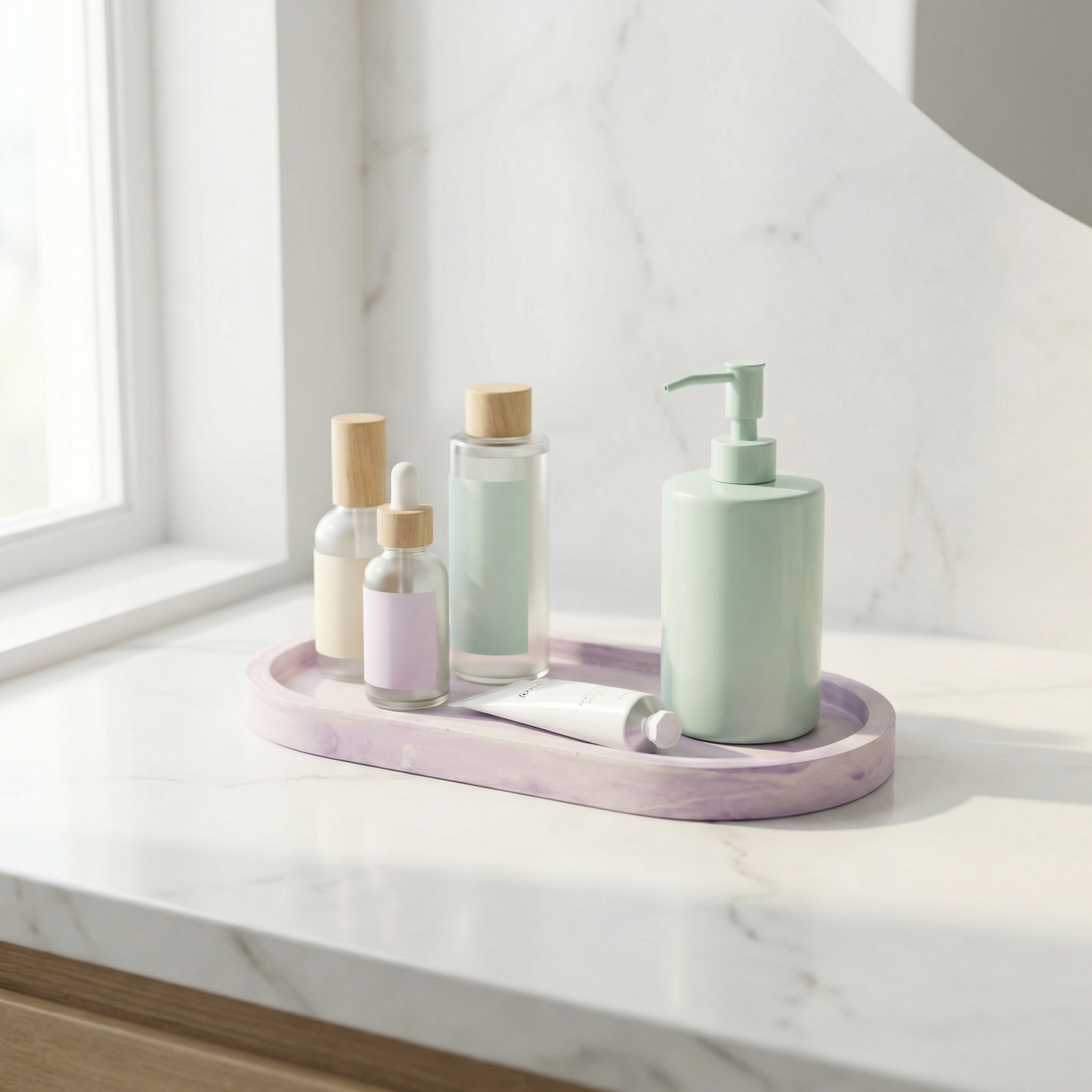 Handcrafted Jesmonite Oval Tray – Pastel Marble Decorative Organizer for Vanity, Jewellery & Home Styling