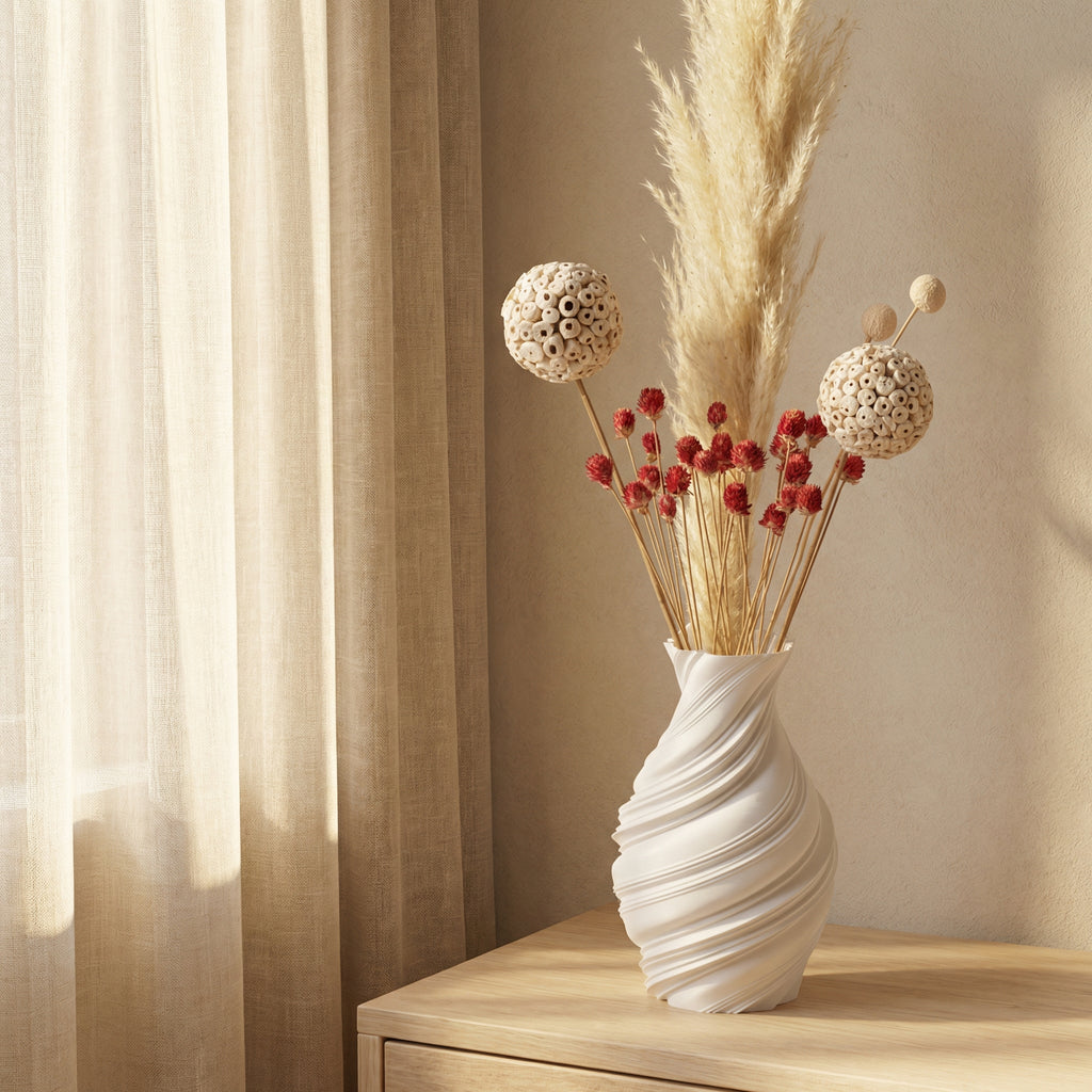 Premium Dry Flower Arrangement – White Pampas, Atta Ball, Billy Ball & Gomphrena | Minimal Botanical Decor (70gm)