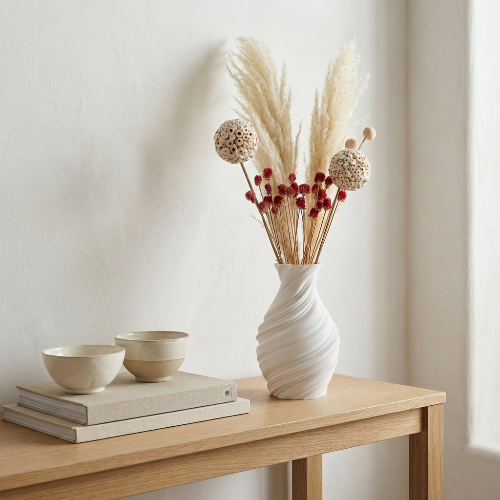 Premium Dry Flower Arrangement – White Pampas, Atta Ball, Billy Ball & Gomphrena | Minimal Botanical Decor (70gm)