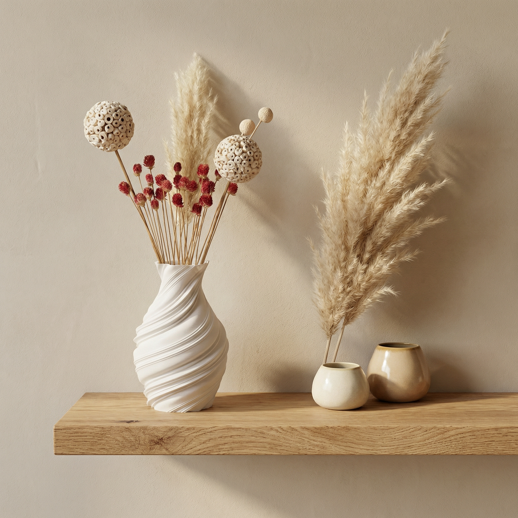Premium Dry Flower Arrangement – White Pampas, Atta Ball, Billy Ball & Gomphrena | Minimal Botanical Decor (70gm)