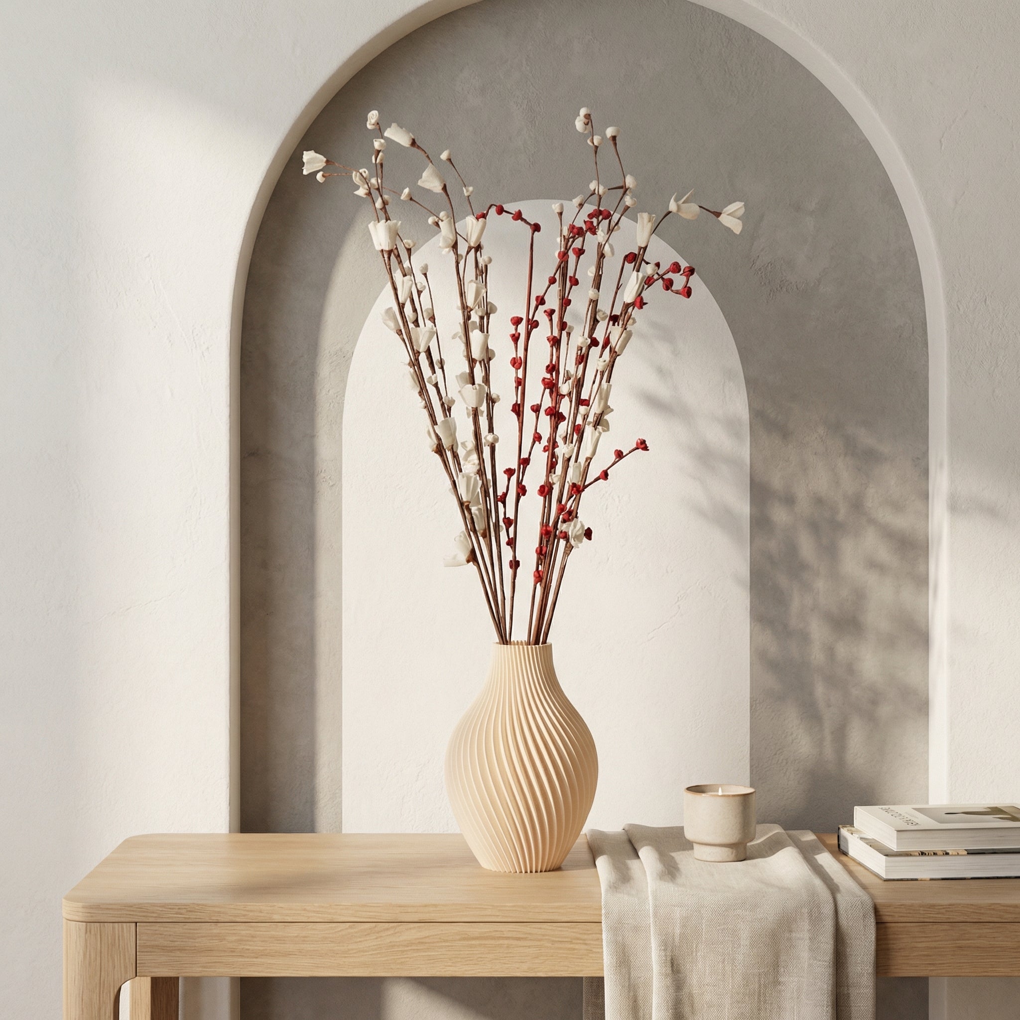 Premium Dry Flower Bunch – White Lily, White Bud Roses & Red Rose Buds | Real Dried Floral Arrangement for Home Decor (130gm)