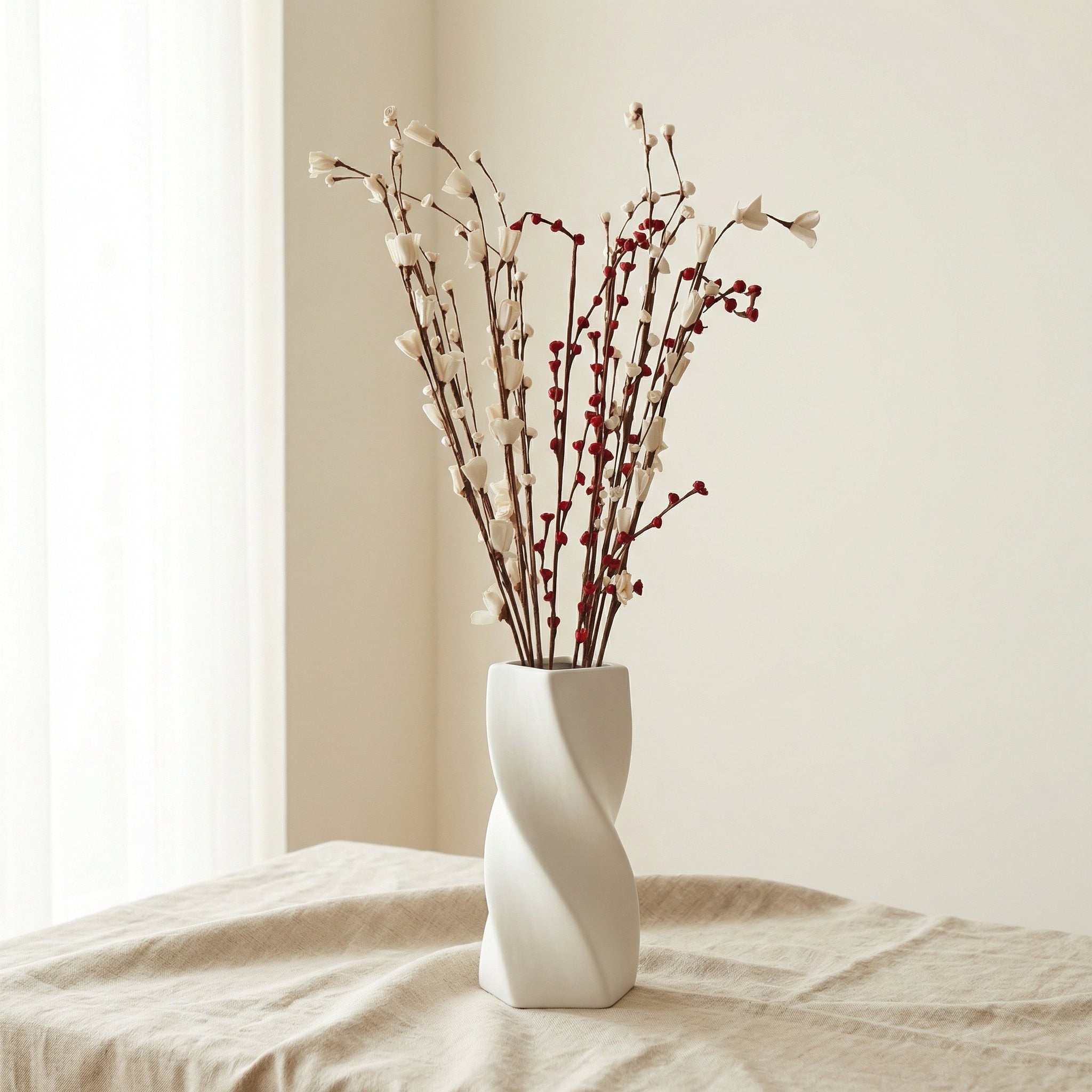 Premium Dry Flower Bunch – White Lily, White Bud Roses & Red Rose Buds | Real Dried Floral Arrangement for Home Decor (130gm)