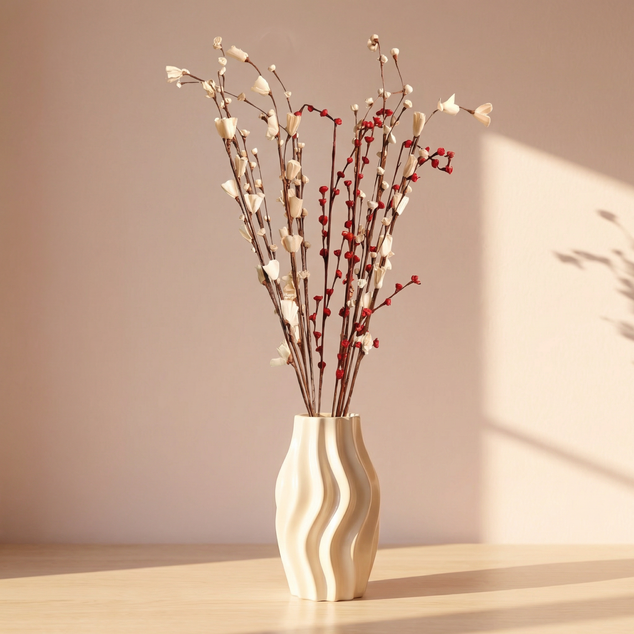 Premium Dry Flower Bunch – White Lily, White Bud Roses & Red Rose Buds | Real Dried Floral Arrangement for Home Decor (130gm)