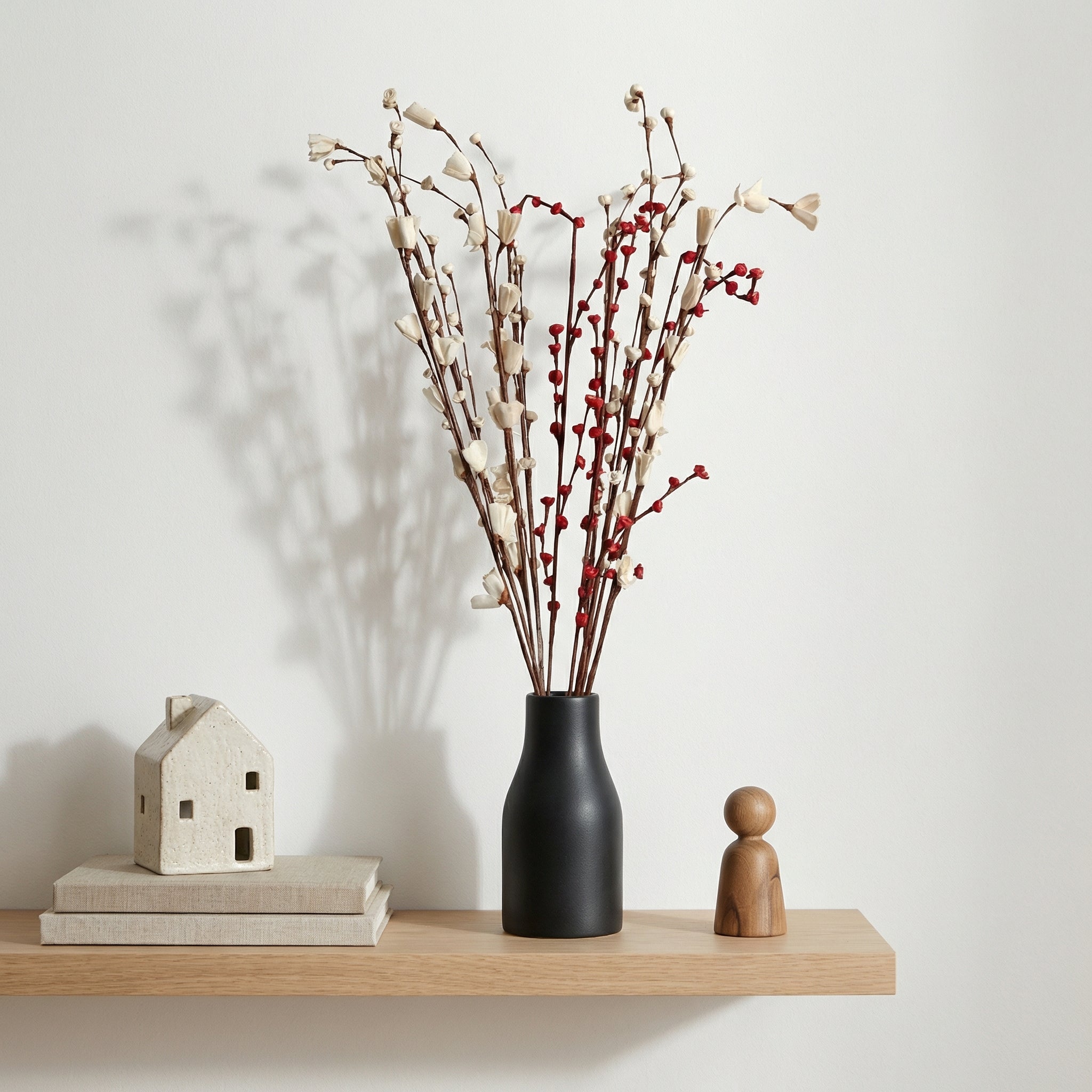 Premium Dry Flower Bunch – White Lily, White Bud Roses & Red Rose Buds | Real Dried Floral Arrangement for Home Decor (130gm)