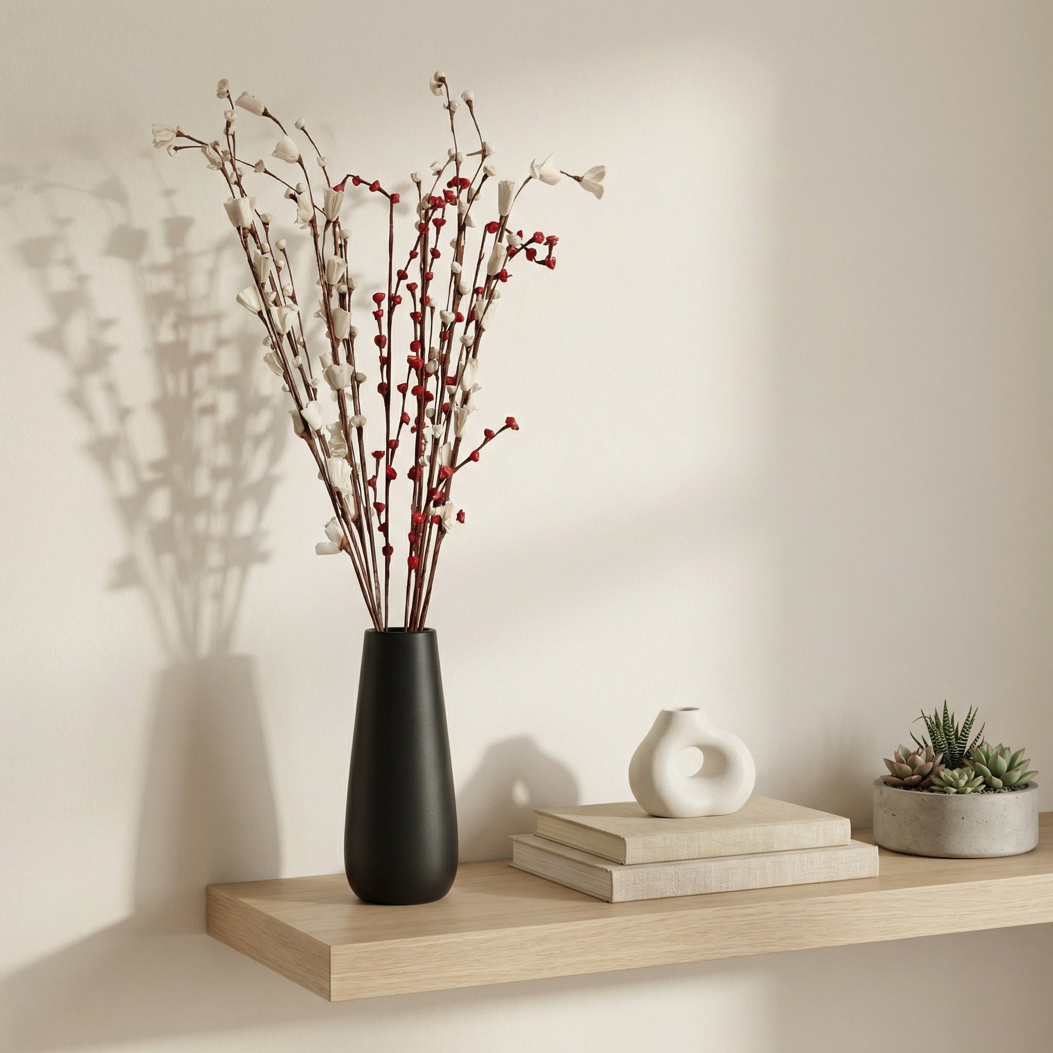 Premium Dry Flower Bunch – White Lily, White Bud Roses & Red Rose Buds | Real Dried Floral Arrangement for Home Decor (130gm)