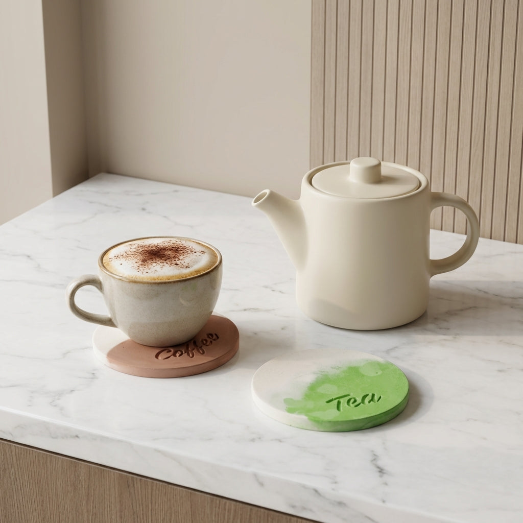 Jesmonite Coffee & Tea Coaster Set of 2 – Handmade Modern Drink Coasters