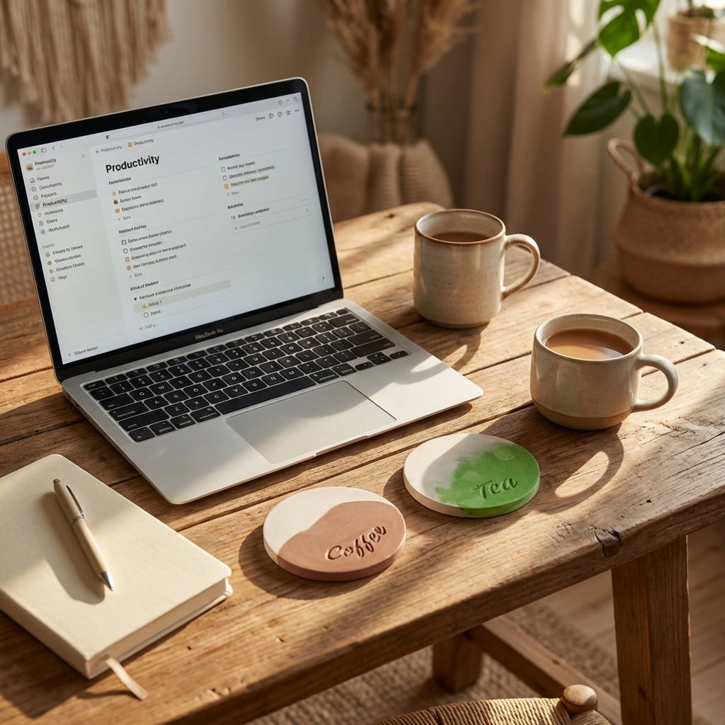 Jesmonite Coffee & Tea Coaster Set of 2 – Handmade Modern Drink Coasters