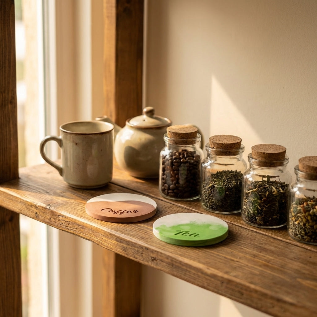 Jesmonite Coffee & Tea Coaster Set of 2 – Handmade Modern Drink Coasters