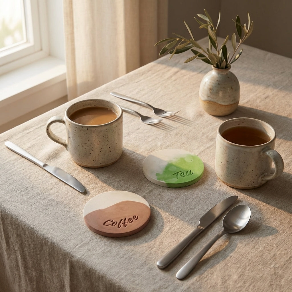 Jesmonite Coffee & Tea Coaster Set of 2 – Handmade Modern Drink Coasters