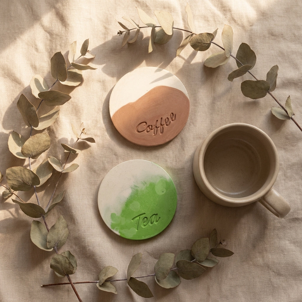 Jesmonite Coffee & Tea Coaster Set of 2 – Handmade Modern Drink Coasters