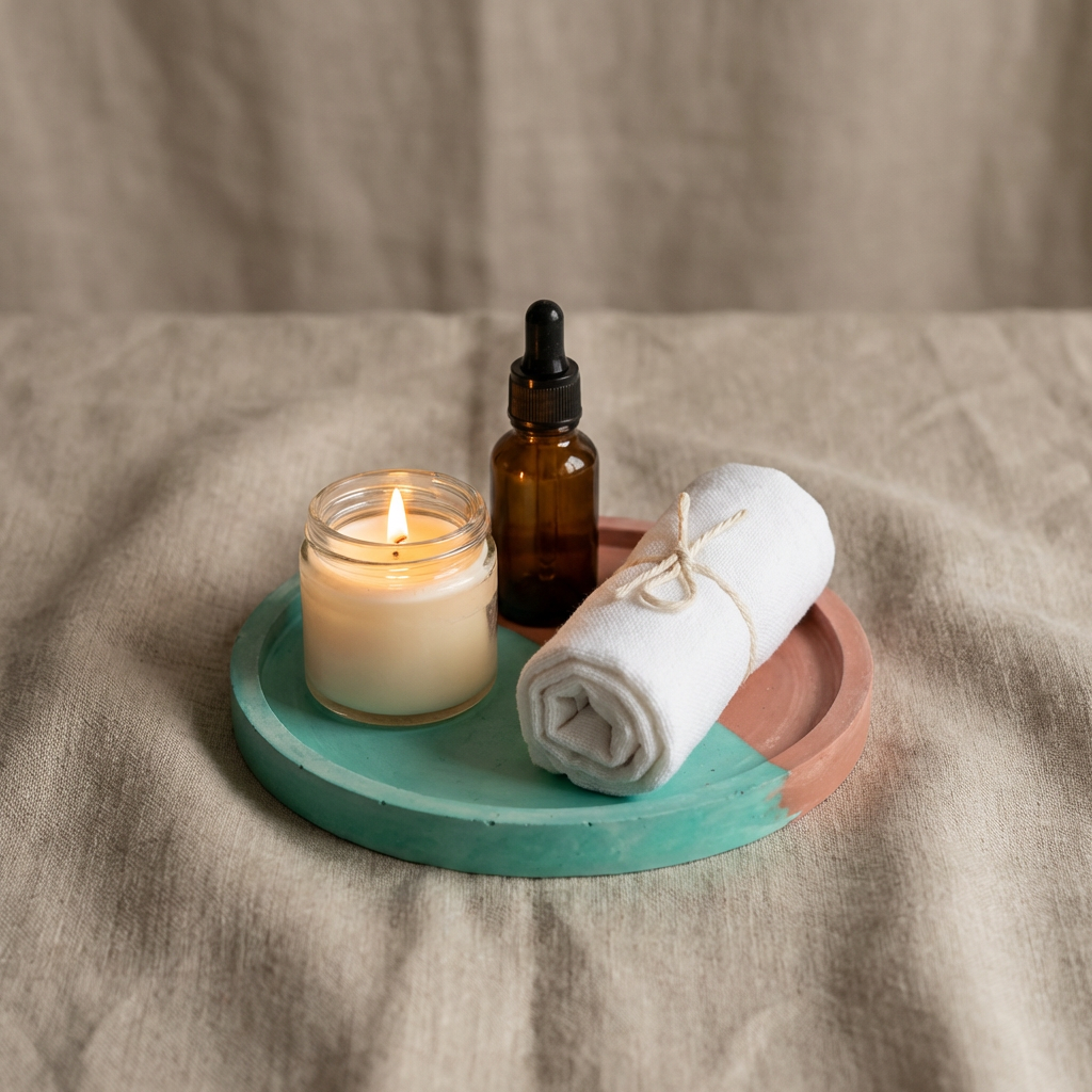 Handmade Jesmonite Round Tray – Teal & Terracotta Modern Coaster