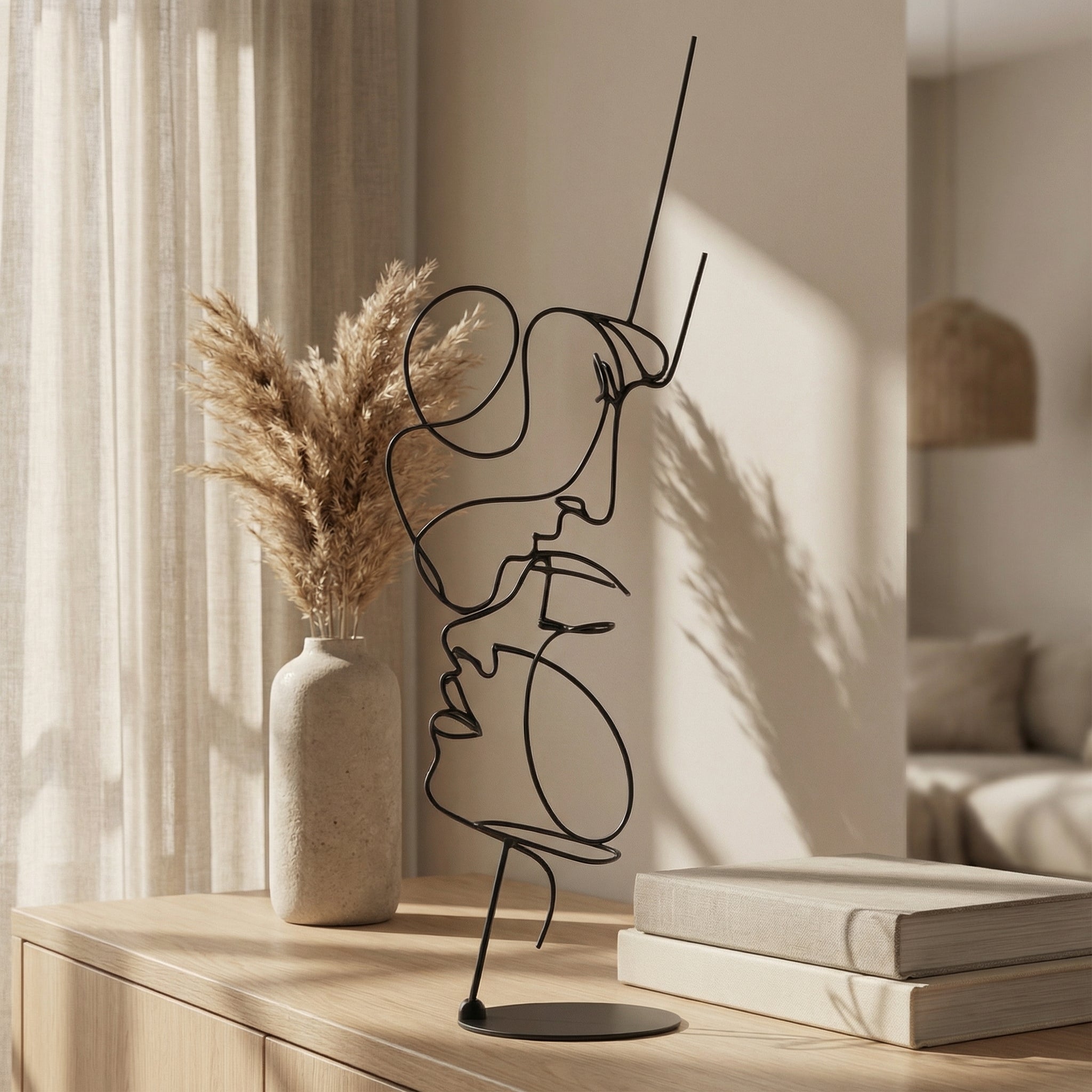 3D Printed Abstract Line Face Sculpture – Modern Minimal Art Showpiece