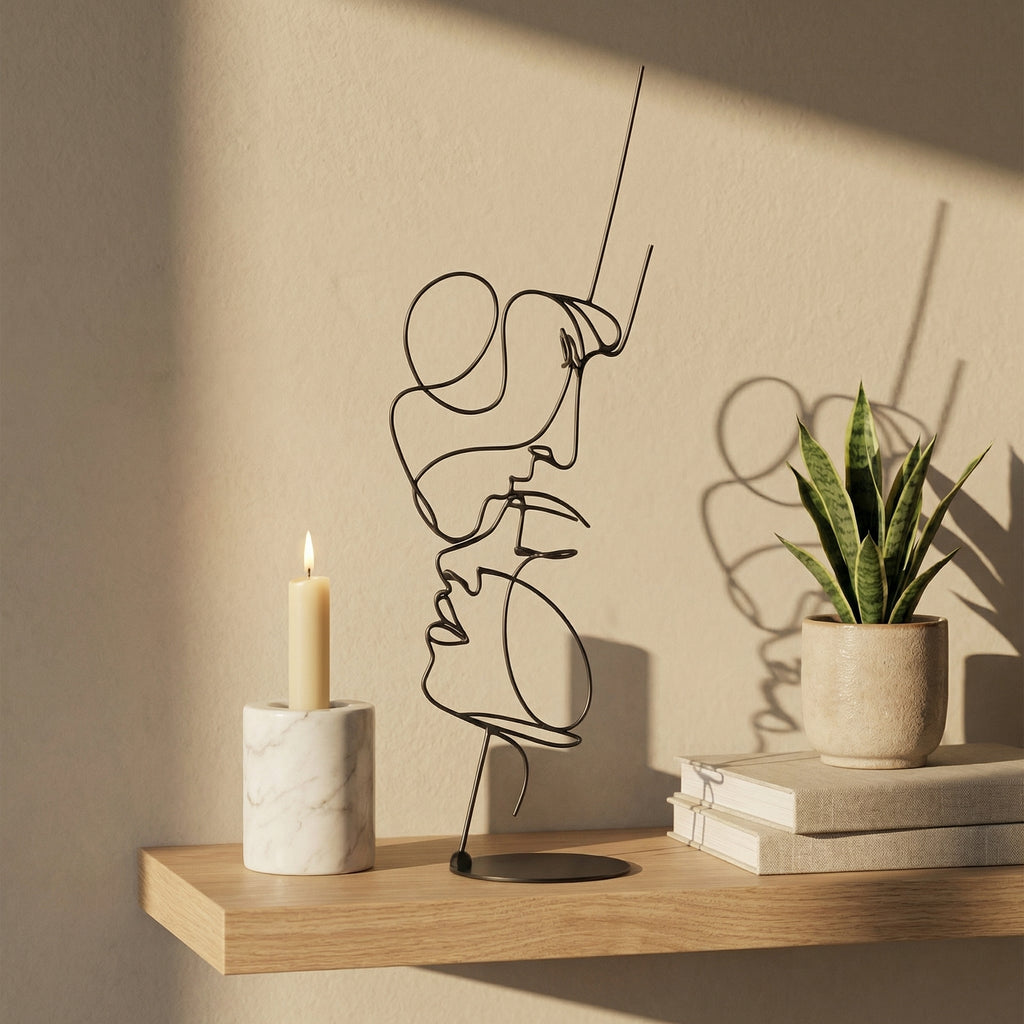 3D Printed Abstract Line Face Sculpture – Modern Minimal Art Showpiece