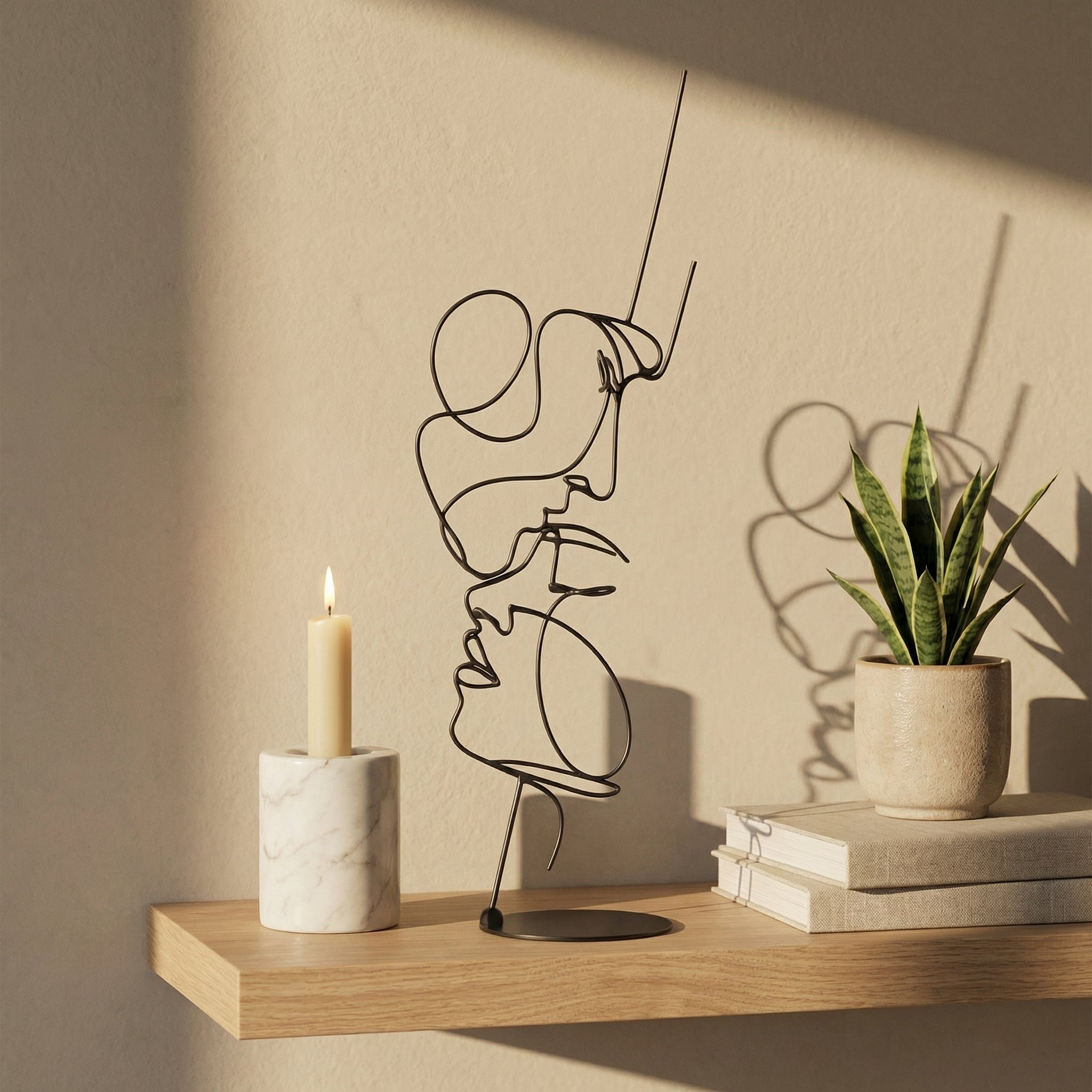 3D Printed Abstract Line Face Sculpture – Modern Minimal Art Showpiece